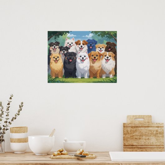 かわいい犬の背景 ポスター (キッチン)