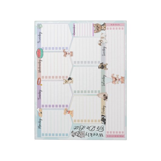 かわいい犬の色のテーマをリストす数々のる週ごと ノートパッド (回転)