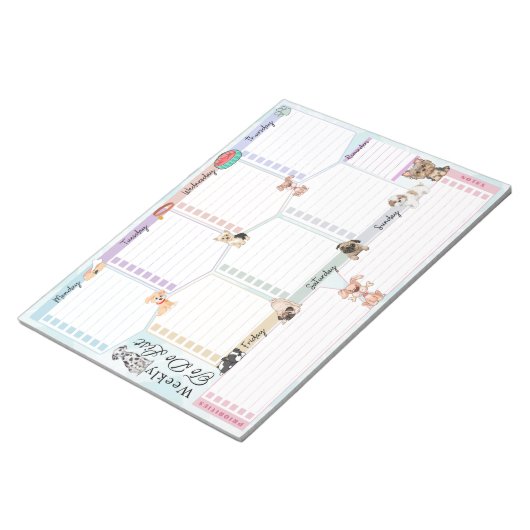 かわいい犬の色のテーマをリストす数々のる週ごと ノートパッド (アングル)