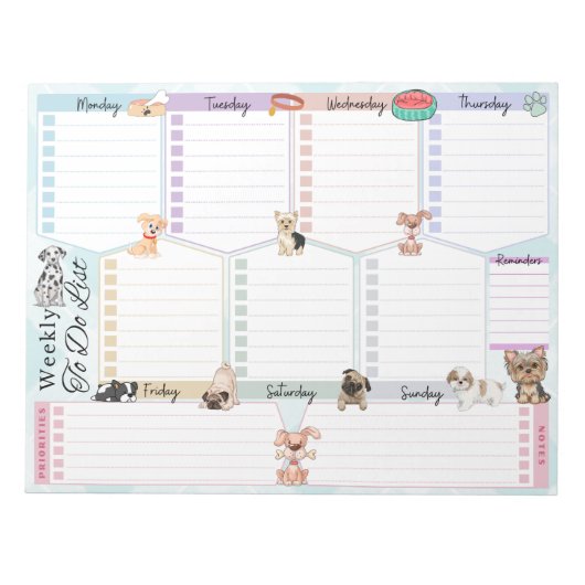 かわいい犬の色のテーマをリストす数々のる週ごと ノートパッド (正面)