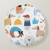 かわいい犬の装飾、男性の女性と子供、犬のファン ラウンドクッション (裏面)