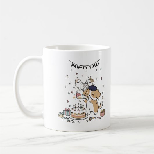 かわいい犬の誕生日お祝い 遊び心あふれるパーティ コーヒー コーヒーマグカップ (左)