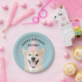 かわいい犬の誕生日かわいい笑顔の渋犬ブルー ペーパープレート (パーティー)