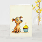 かわいい犬の誕生日カード カード (黄色い花)