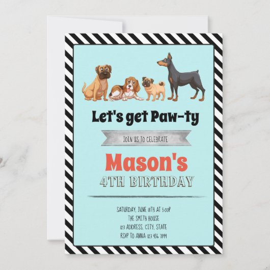 かわいい犬の誕生日パーティーの招待 招待状 (正面)