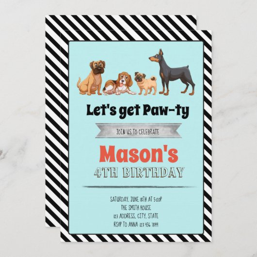 かわいい犬の誕生日パーティーの招待 招待状 (正面/裏面)