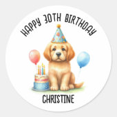 かわいい犬の誕生日パーティーは好意 ラウンドシール (正面)