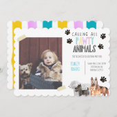 かわいい犬の誕生日パーティー動物の子供のパーティー招待状 招待状 (正面/裏面)