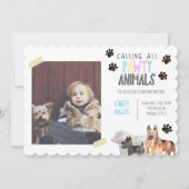 かわいい犬の誕生日パーティー動物の子供のパーティー招待状 招待状 (正面)