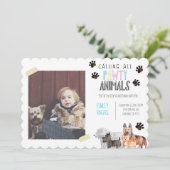 かわいい犬の誕生日パーティー動物の子供のパーティー招待状 招待状 (スタンド正面)