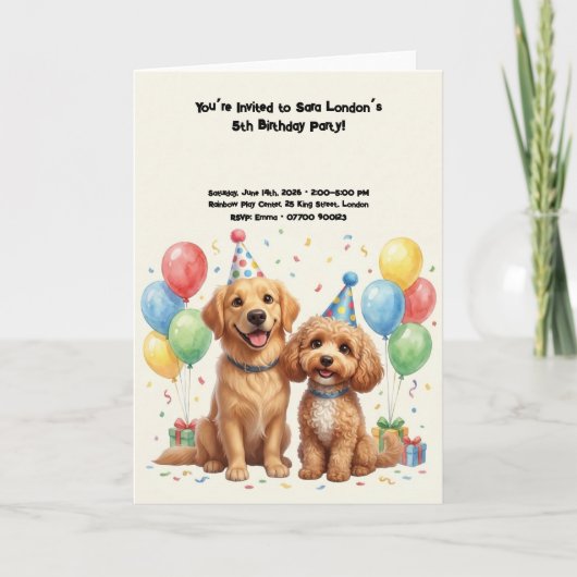 かわいい犬の誕生日パーティー カード (正面)