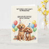 かわいい犬の誕生日パーティー カード (黄色い花)