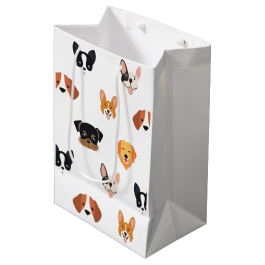 かわいい犬の誕生日パーティー ミディアムペーパーバッグ (正面アングル)