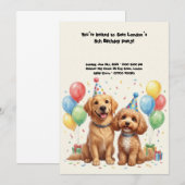 かわいい犬の誕生日パーティー 招待状 (正面/裏面)