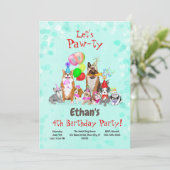 かわいい犬の誕生日パーティー Let's Paw-ty 招待状 (スタンド正面)