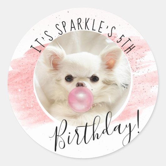 かわいい犬の誕生日パーティー | Sparkle The Tiny Chi ラウンドシール (正面)