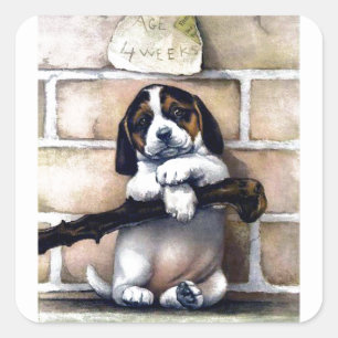 かわいい犬の販売かわいいヴィンテージイラストレーション スクエアシール