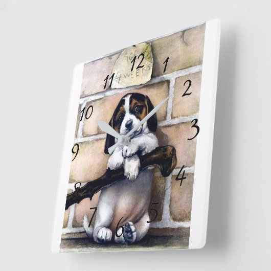 かわいい犬の販売かわいいヴィンテージイラストレーション スクエア壁時計 (傾斜)