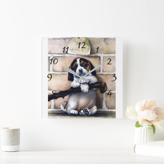 かわいい犬の販売かわいいヴィンテージイラストレーション スクエア壁時計 (ホーム)