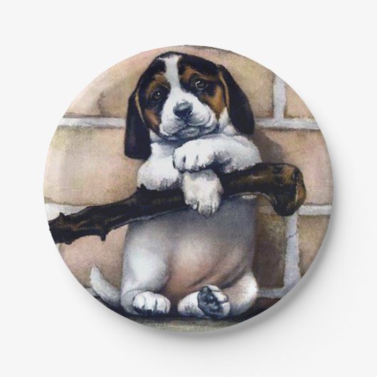 かわいい犬の販売かわいいヴィンテージイラストレーションbeagl ペーパープレート (正面)