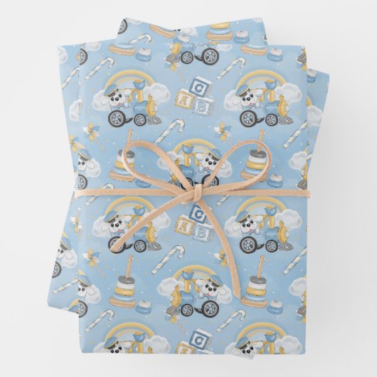 かわいい犬の赤ちゃん青のおもちゃ|過去記事 ラッピングペーパーシート (インサイチュ)