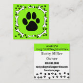 かわいい犬の足と骨のペットサービス スクエア名刺 (正面/裏面)