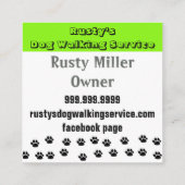 かわいい犬の足と骨のペットサービス スクエア名刺 (裏面)