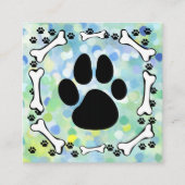 かわいい犬の足と骨ペットサービス水色 スクエア名刺 (正面)