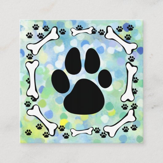 かわいい犬の足と骨ペットサービス水色 スクエア名刺 (正面)