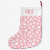 かわいい犬の足のパターン白とパステルピンク スモールクリスマスストッキング (裏面)