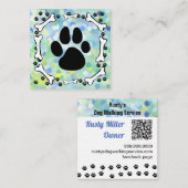 かわいい犬の足の骨ペットサービスQR スクエア名刺 (正面/裏面)