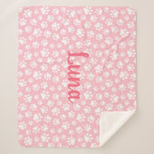 かわいい犬の足跡パターン 白とパステルピンク シェルパブランケット (正面)