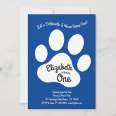 かわいい犬の足跡 子供の1歳の誕生日パーティー 招待状 (正面)
