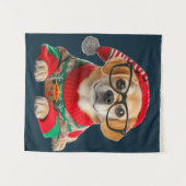 かわいい犬の醜いクリスマスセーター タペストリー (正面(横))