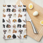 かわいい犬の顔イラストレーションパターン キッチンタオル (四つ折り)