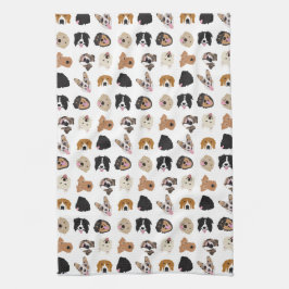 かわいい犬の顔イラストレーションパターン キッチンタオル