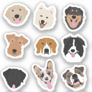 かわいい犬の顔イラストレーションパターン シール