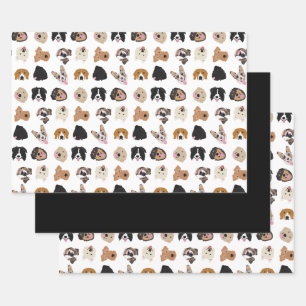 かわいい犬の顔イラストレーションパターン ラッピングペーパーシート
