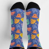 かわいい犬の顔ドードルパターンレトロ子犬の恋人 ソックス (上部)