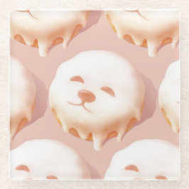 かわいい犬の顔ドーナツ ガラスコースター