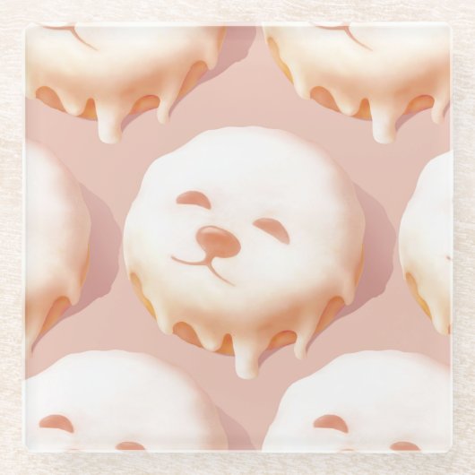 かわいい犬の顔ドーナツ ガラスコースター (正面)