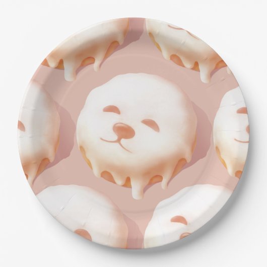 かわいい犬の顔ドーナツ ペーパープレート (正面)