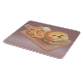 かわいい犬の顔バーガーとフライドポテト カッティングボード (角)