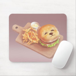 かわいい犬の顔バーガーとフライドポテト マウスパッド