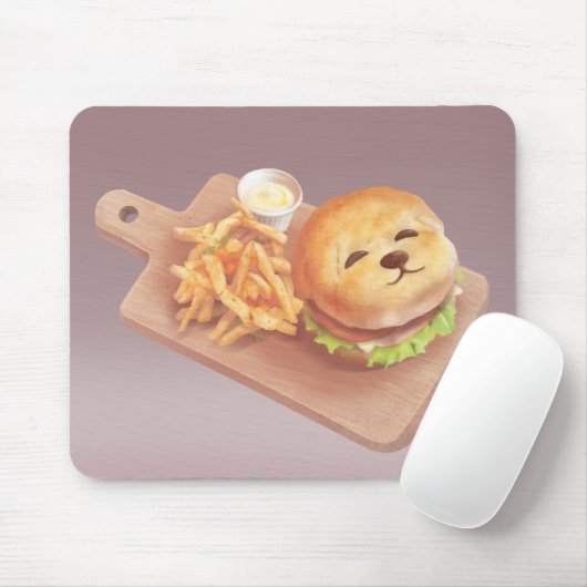 かわいい犬の顔バーガーとフライドポテト マウスパッド (マウス)