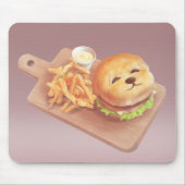 かわいい犬の顔バーガーとフライドポテト マウスパッド (正面)