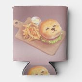 かわいい犬の顔バーガーとフライドポテト 缶クーラー (正面)