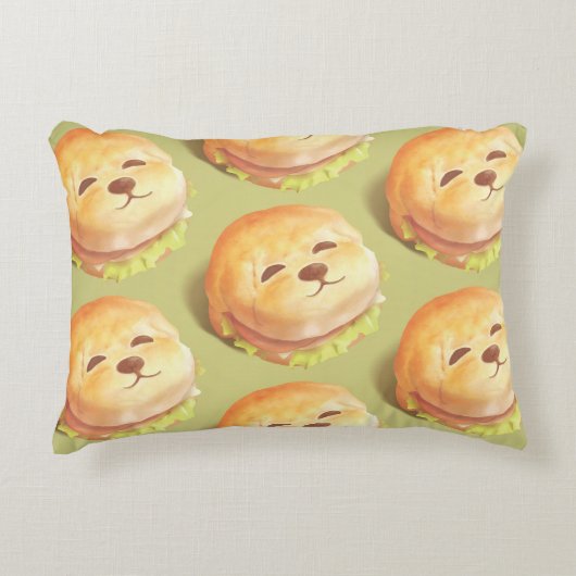 かわいい犬の顔バーガーパターン アクセントクッション (正面)