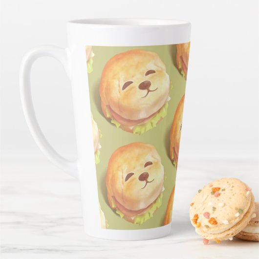 かわいい犬の顔バーガーパターン カフェラテマグ (インサイチュ)