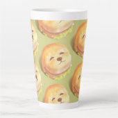 かわいい犬の顔バーガーパターン カフェラテマグ (正面)